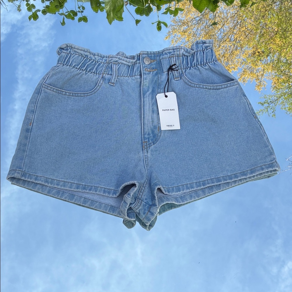 Forever 21 Light Wash Paperbag Denim Shorts